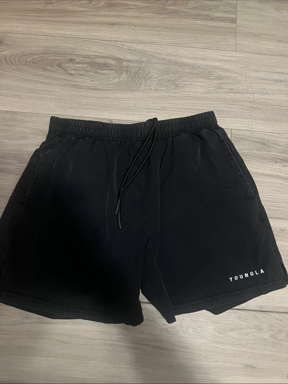 YoungLA Black Athletic Drawstring Shorts with Subtle Logo